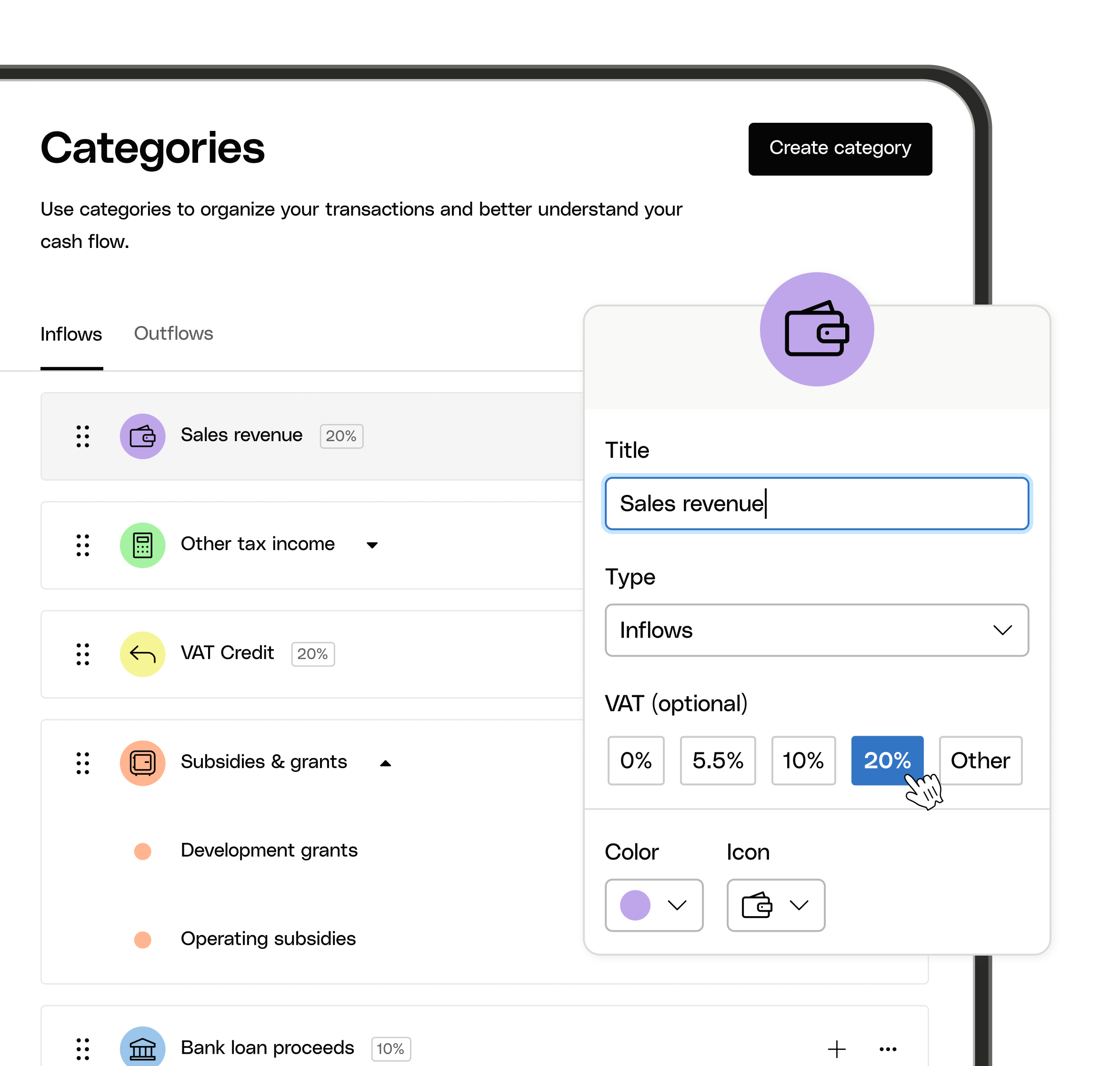 WEB UI Hero TopicHighlight Bento Cash flow Categories