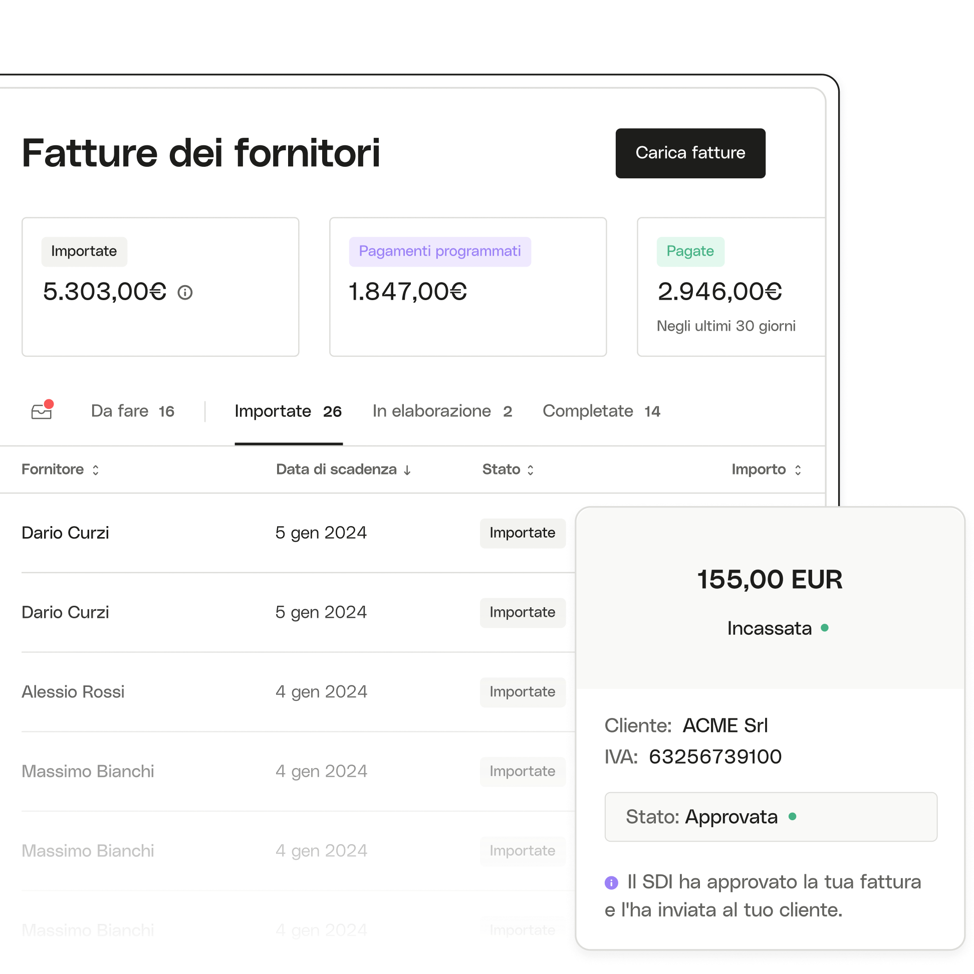 L'argomento dell'interfaccia utente bianca evidenzia la fattura dei fornitori